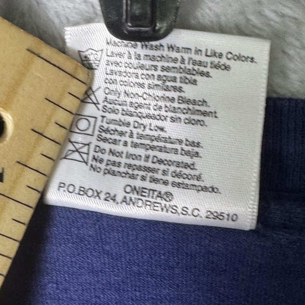 Vintage Oneita Shirt Mens 2XL Blue Patchwork‎ Heart Quilt Graphic Made USA 90s - Picture 9 of 9